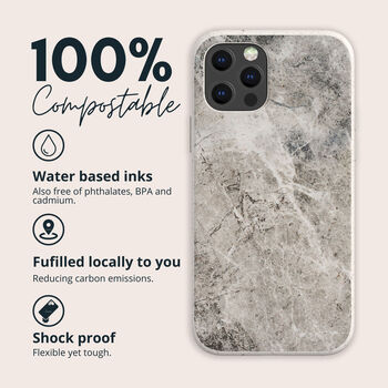 Grey Marble Eco Friendly, Biodegradable Phone Case, 2 of 8