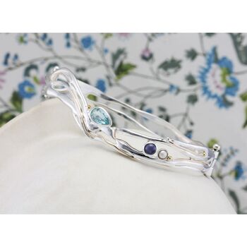 Silver Bangle With Blue Topaz, Iolite And Pearl, 3 of 7