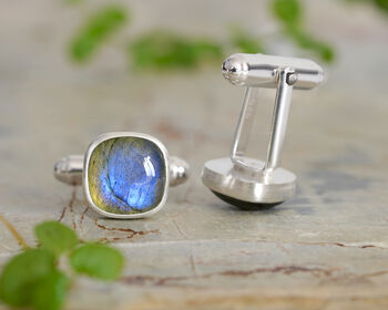 Natural Labradorite Cufflinks In Solid Sterling Silver, 3 of 3