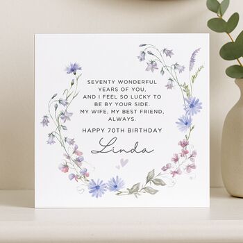 70th Birthday Card For Wife Personalised Verse For Her, 7 of 8