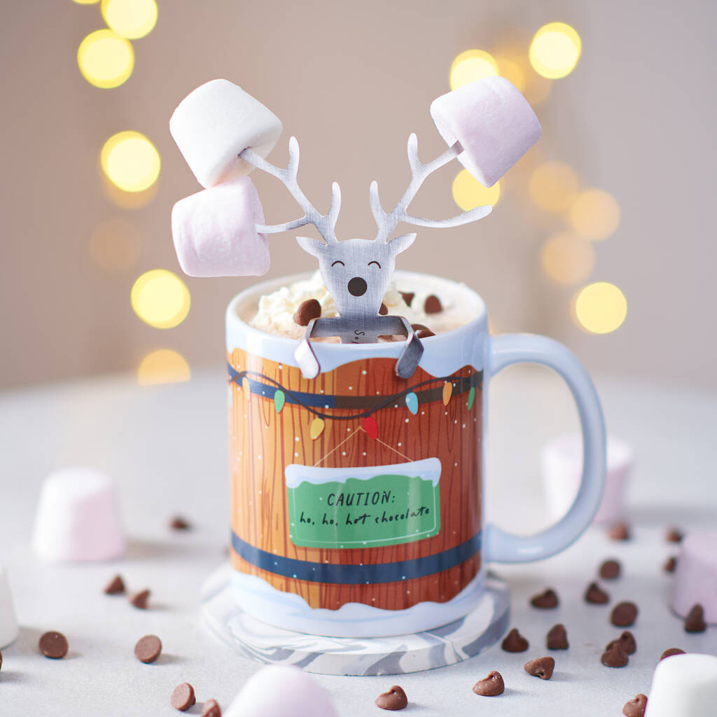 Personalised 'Spoondolph The Reindeer' Hot Chocolate Spoon And Mug, 1 of 5