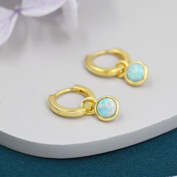 Sterling Silver Dangling Green Opal Hoop Earrings, 2 of 12