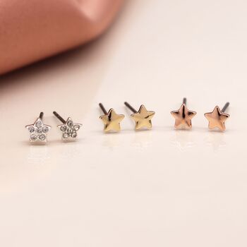 Silver And Gold Plated Triple Star Stud Earring Set, 3 of 5