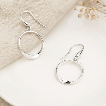 Sterling Silver Open Twisted Circle Drop Earrings – 32mm, 4 of 7