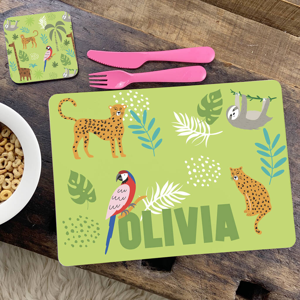 Personalised 'Jungle' Placemat And Coaster By A Piece Of