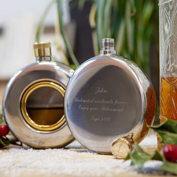 Corporate Gifting Four Engraved Round Hip Flasks, 3 of 9