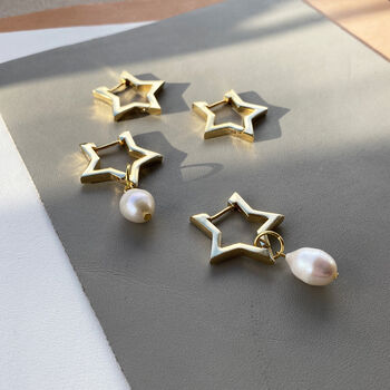 Star And Freshwater Pearl Hoop Earrings, 3 of 8