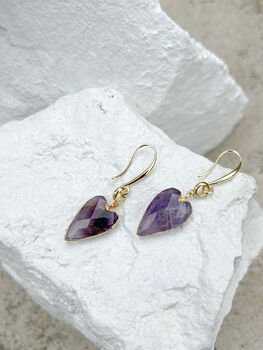 Amethyst Heart Earrings Real 18k Gold Plated, 4 of 7