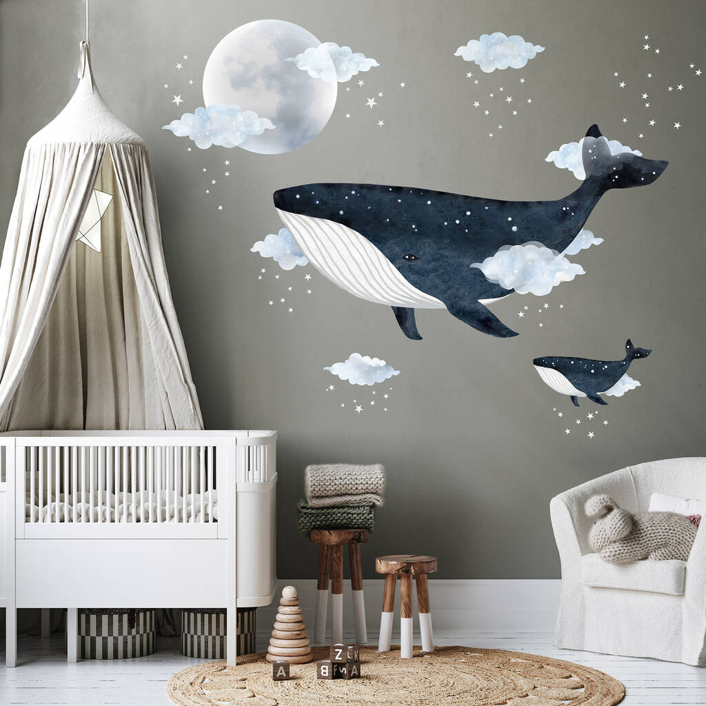 Whale, Clouds And Moon Fabric Wall Sticker, 1 of 4