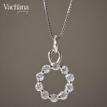 Sterling Silver 925 Circle Cz Pendant Necklace, 2 of 6