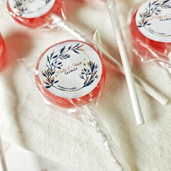 Pink And Green Leaf Wedding Favour Lollipops, 2 of 4