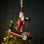 Santa On A Red Scooter Hanging Christmas Decoration, thumbnail 1 of 4