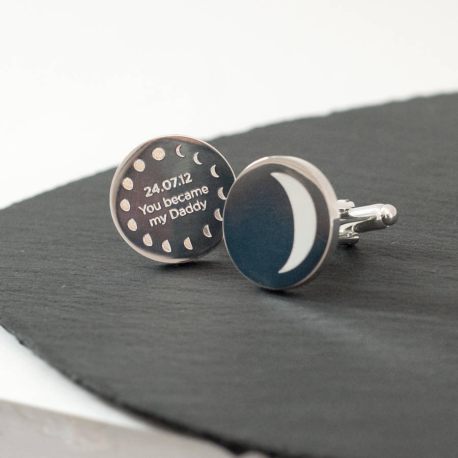 Image of Personalised Phase Of The Moon Silver Cufflinks, Silver