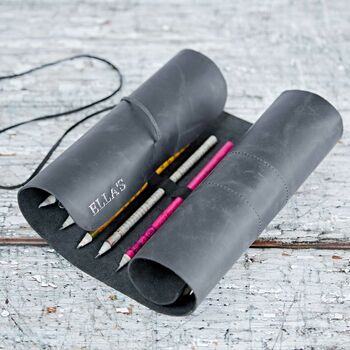Personalised Black Buffalo Leather Roll Up Pencil Case, 4 of 6