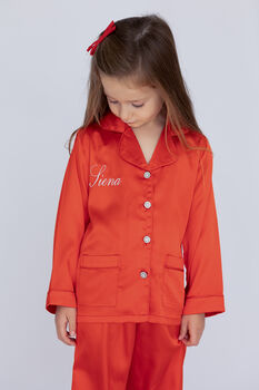 Personalised Girl's Luxury Red Christmas Silky Satin Pyjamas, 10 of 12