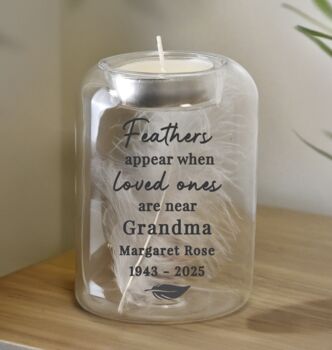 Personalised Memorial Feather Tealight Holder, 4 of 4