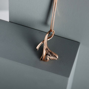 18ct Rose Gold Plated Ginkgo Leaf Necklace, 3 of 3