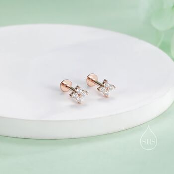 Hydrangea Cz Internally Threaded Flat Back Earrings In Sterling Silver, 6 of 11