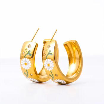 Gold Floral Enamel Hoop Earrings In A Gift Box, 2 of 6