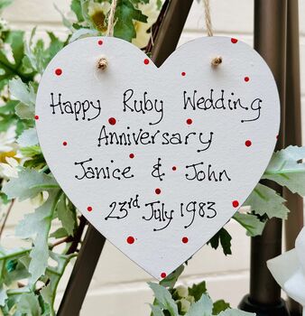 Personalised Ruby Wedding Anniversary Wooden Heart, 2 of 4