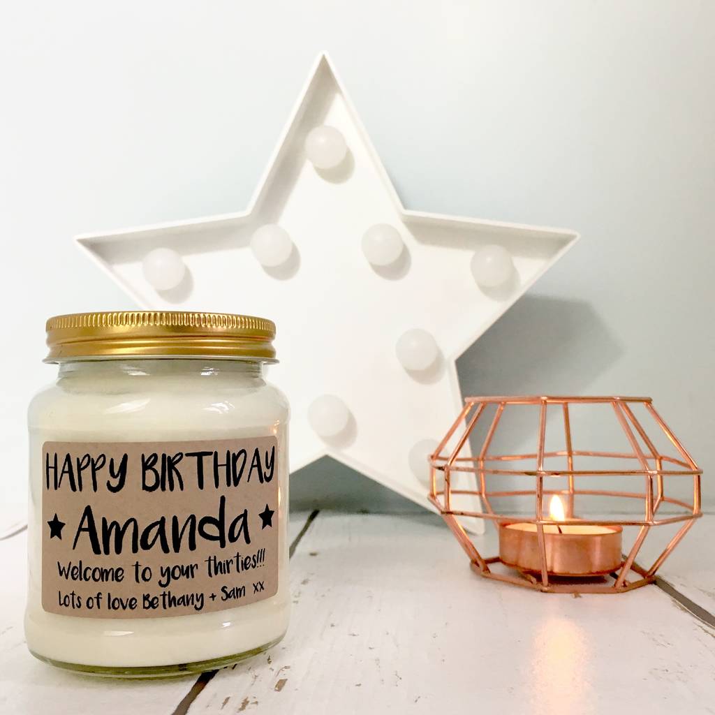 personalised 'happy birthday' scented soy candle by lollyrocket candle