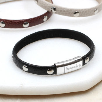 Personalised Textured Leather Stud Bracelet, 2 of 8