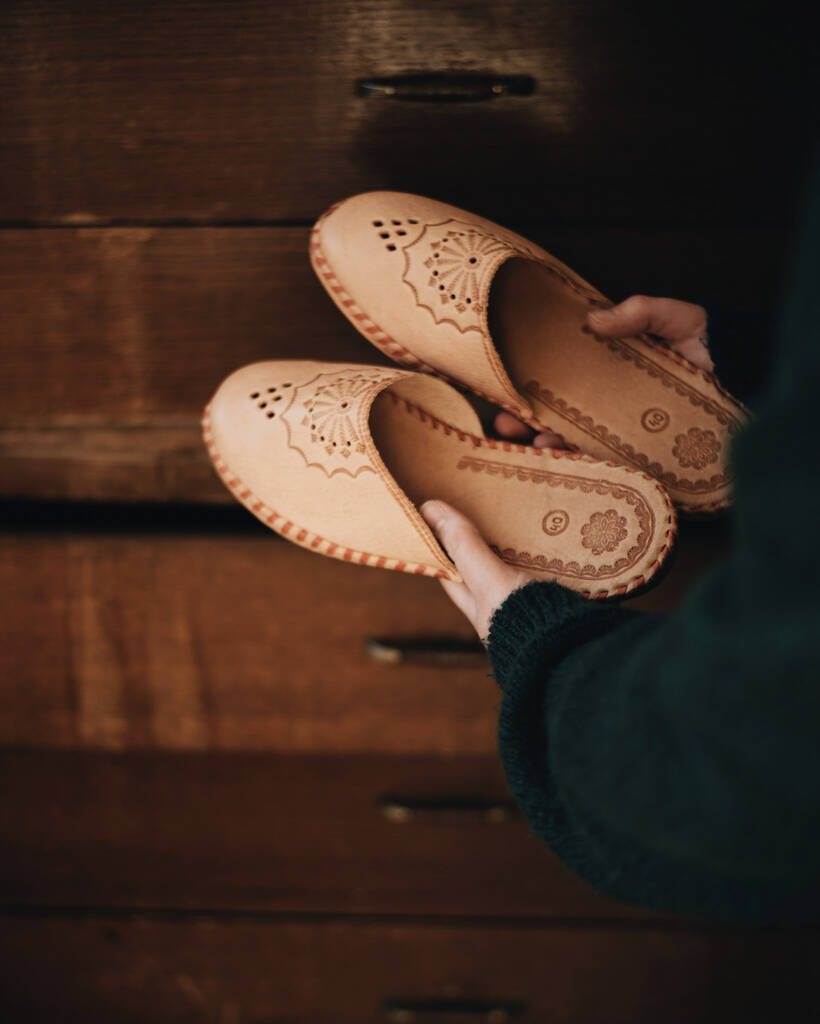 Womans Handmade Brown Leather Slippers By Onaie 1625