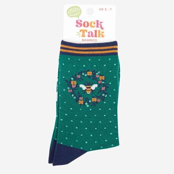 Women's Bamboo Socks Bee And Floral Wreath, 5 of 5
