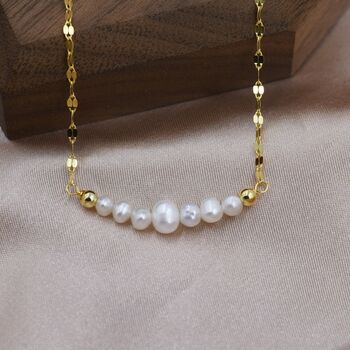 Sterling Silver Genuine Pearl Bar Necklace, 7 of 12