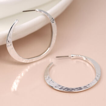 Large Silver Plated Hammered Hoop Earrings, 3 of 7