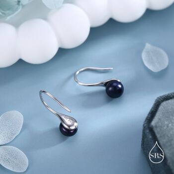 Sterling Silver Genuine Black Freshwater Pearl Hook Earrings, 3 of 10