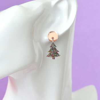 Rainbow Glitter Acrylic Christmas Tree Dangle Earrings, 4 of 5
