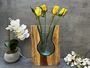 Huge Heavy 31cm Molten Glass Wedge Vase On Teak Root Flower Holder, thumbnail 1 of 12