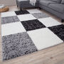 The Rugs Geometric Shaggy Rug Grey Checkered Rug, thumbnail 7 of 12