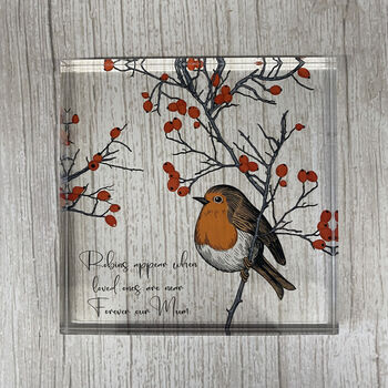 Personalised Robins Appear Memorial Acrylic Block Sign, 3 of 6