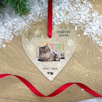Personalised Heart Pet Forever Loved Photo Acrylic Hanging Decoration Bauble, 3 of 4