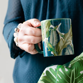 Colourful Tropical Leaf Parakeet Ceramic Coffee Mug, 3 of 6