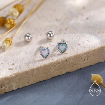 Blue Opal Heart Screw Back / Flat Back / Stud Earrings In Sterling Silver, 4 of 12