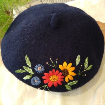 Navy Beret Hat With Daisy Flower, 2 of 5
