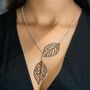 Gold Silver Plated Twin Double Tree Leaf Lariat, thumbnail 1 of 8