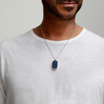 Men's Large Lapis Dog Tag Locket 925 Silver, 4 of 11