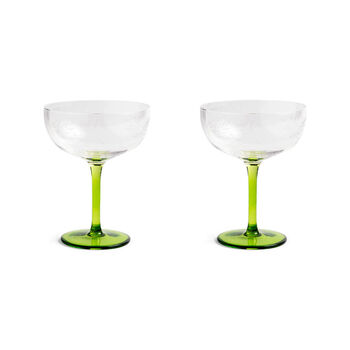 Set Of Two Green Stem Etched Champagne Coupes, 2 of 3