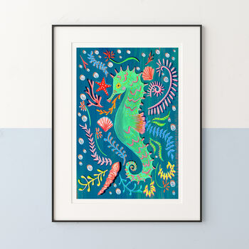 Seahorse Colourful Ocean Nursery Print, 5 of 9