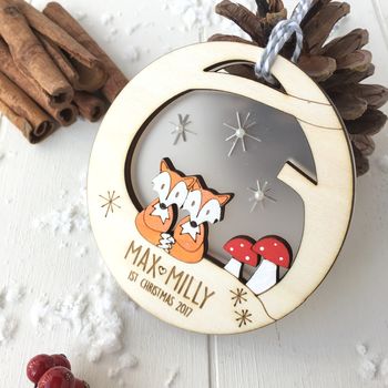 Personalised Baby Twins' First Christmas Fox Bauble, 2 of 6