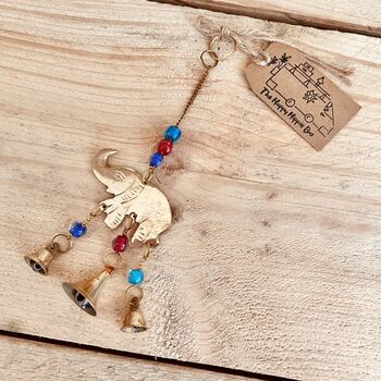 Recycled Brass Elephant Bell Wind Chime With Cute Beads, 2 of 5