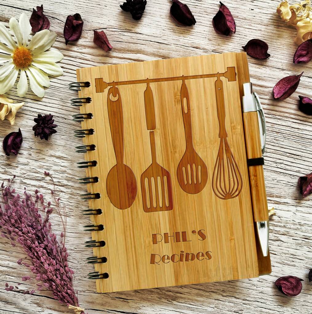 Personalised Bamboo Recipe Book Eco Paper And Pen, 1 of 7