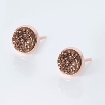 Druzy Coffee Crystal Round 18k Rose Gold Plated Studs, 2 of 3