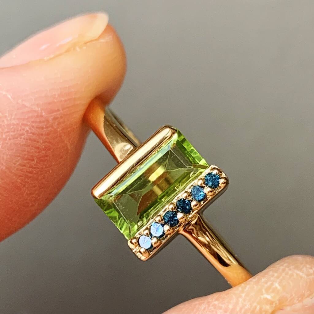 Gold Vermeil Peridot And Blue Diamond Ring, 1 of 7