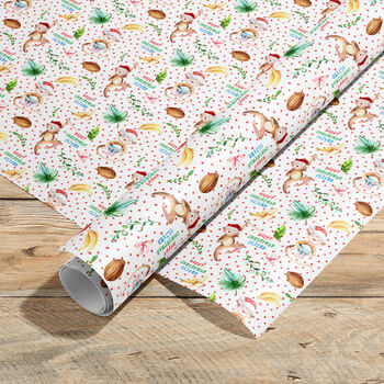 Personalised Christmas Monkey Gift Wrapping Paper, 2 of 3