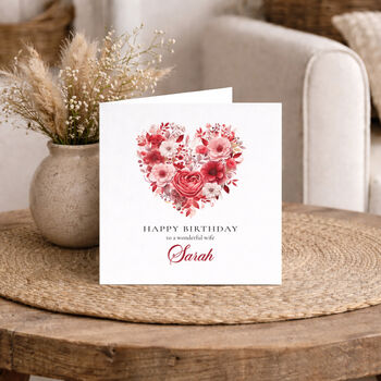 Personalised Birthday Card For Wife, Red Heart Design, 4 of 5